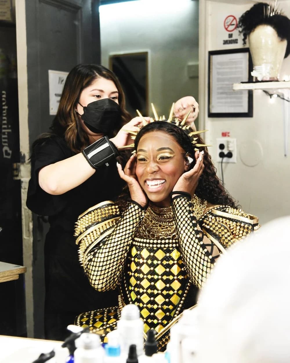 Bre Jackson backstage in costume as Catherine of Aragon in Six on Broadway