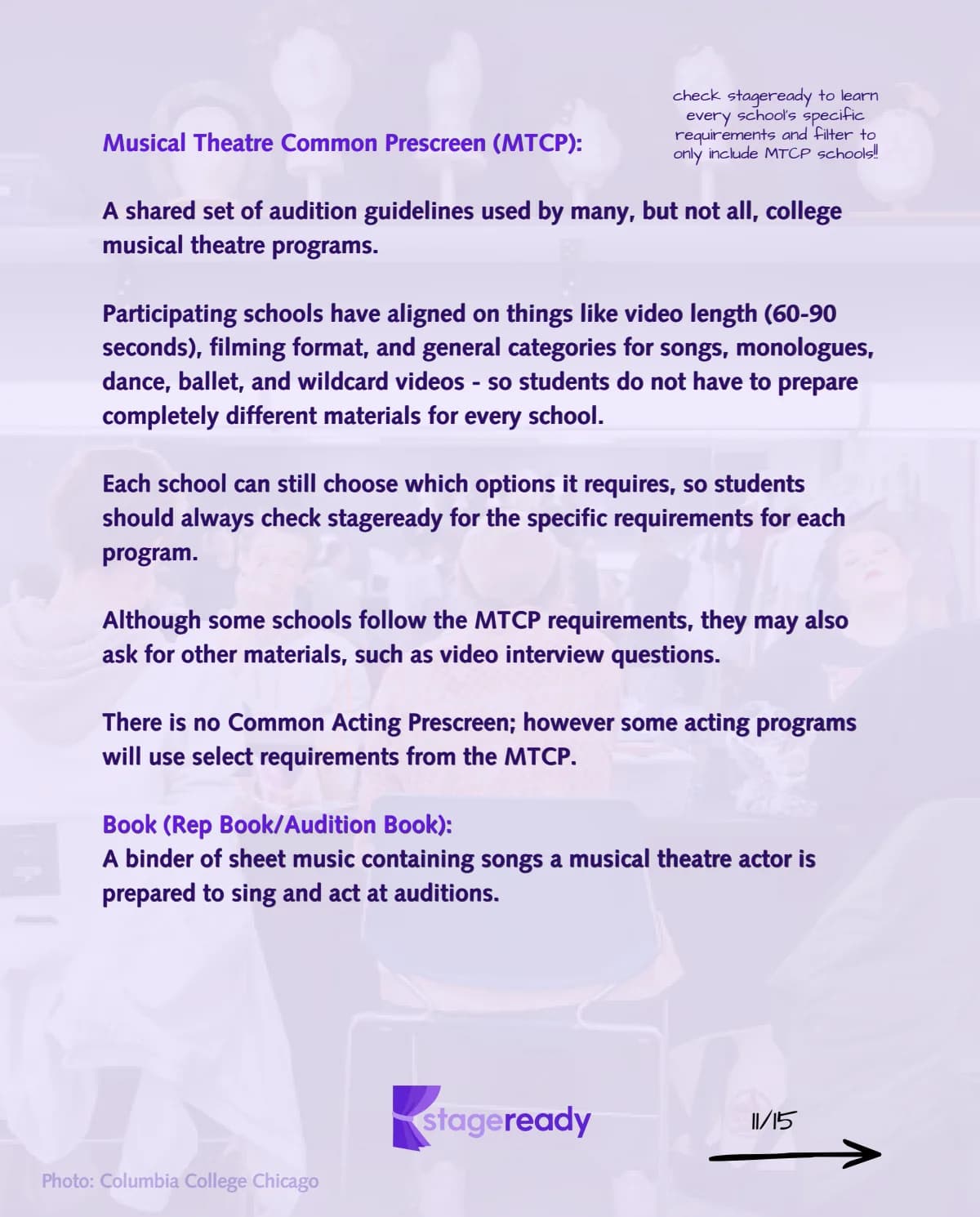 Audition materials continued: the Musical Theatre Common Prescreen (MTCP) and the rep or audition book