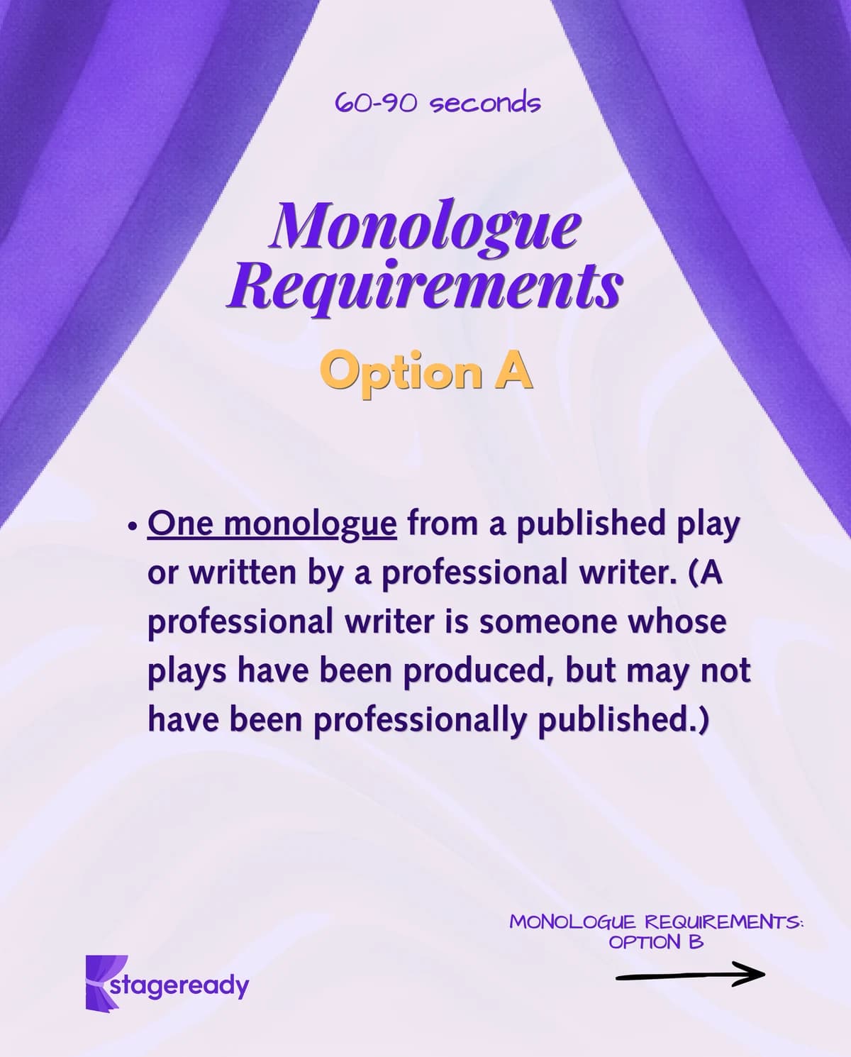 Monologue Option A: one monologue from a published play or professional writer