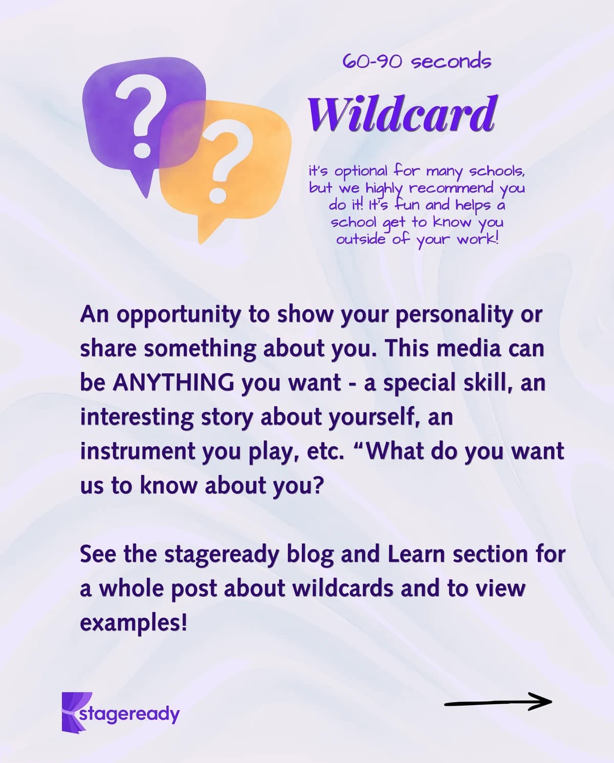 Optional wildcard video: show your personality, a special skill, an interest, or a story about yourself