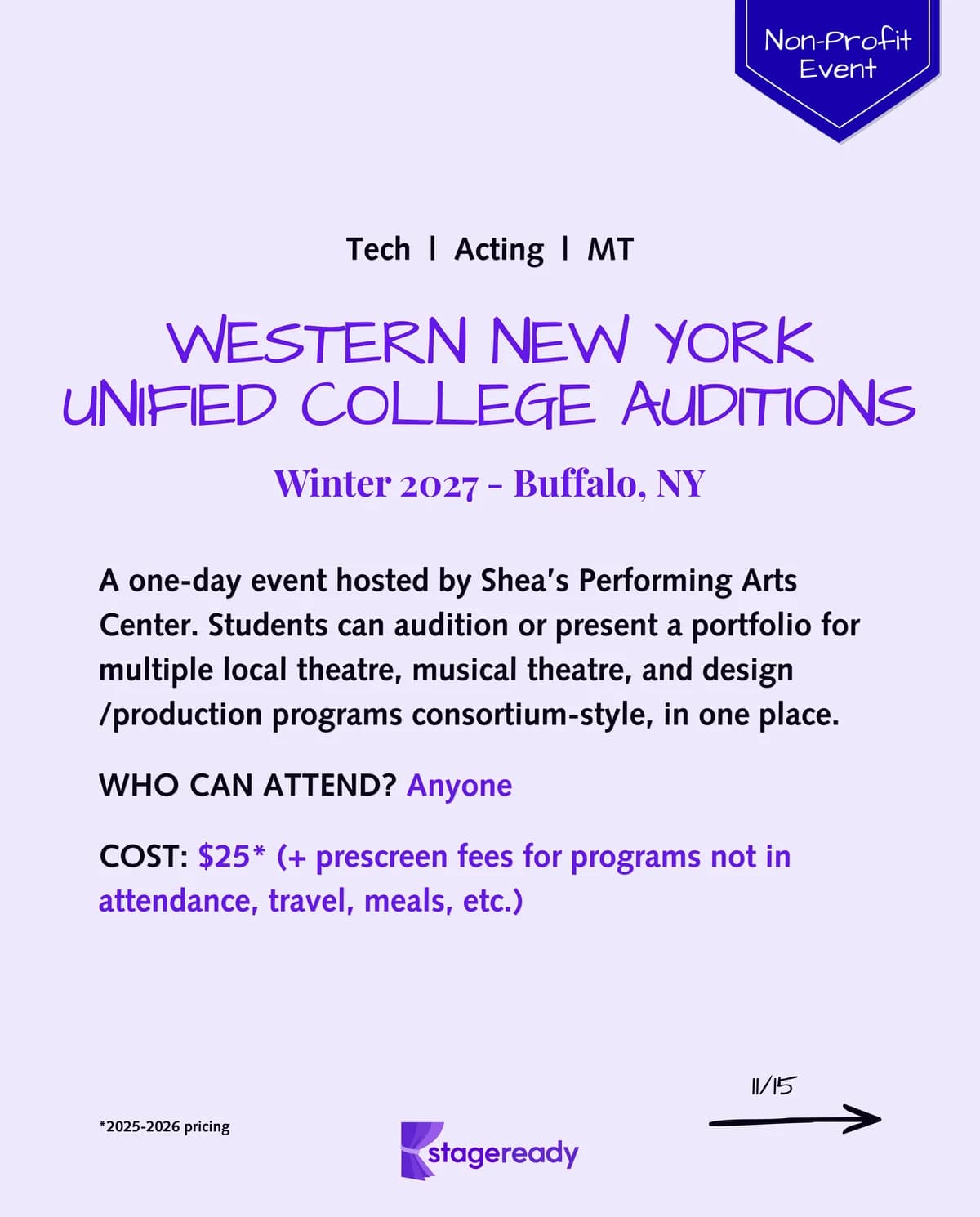 Western New York Unified College Auditions overview, a Buffalo event for tech, acting, and musical theatre applicants