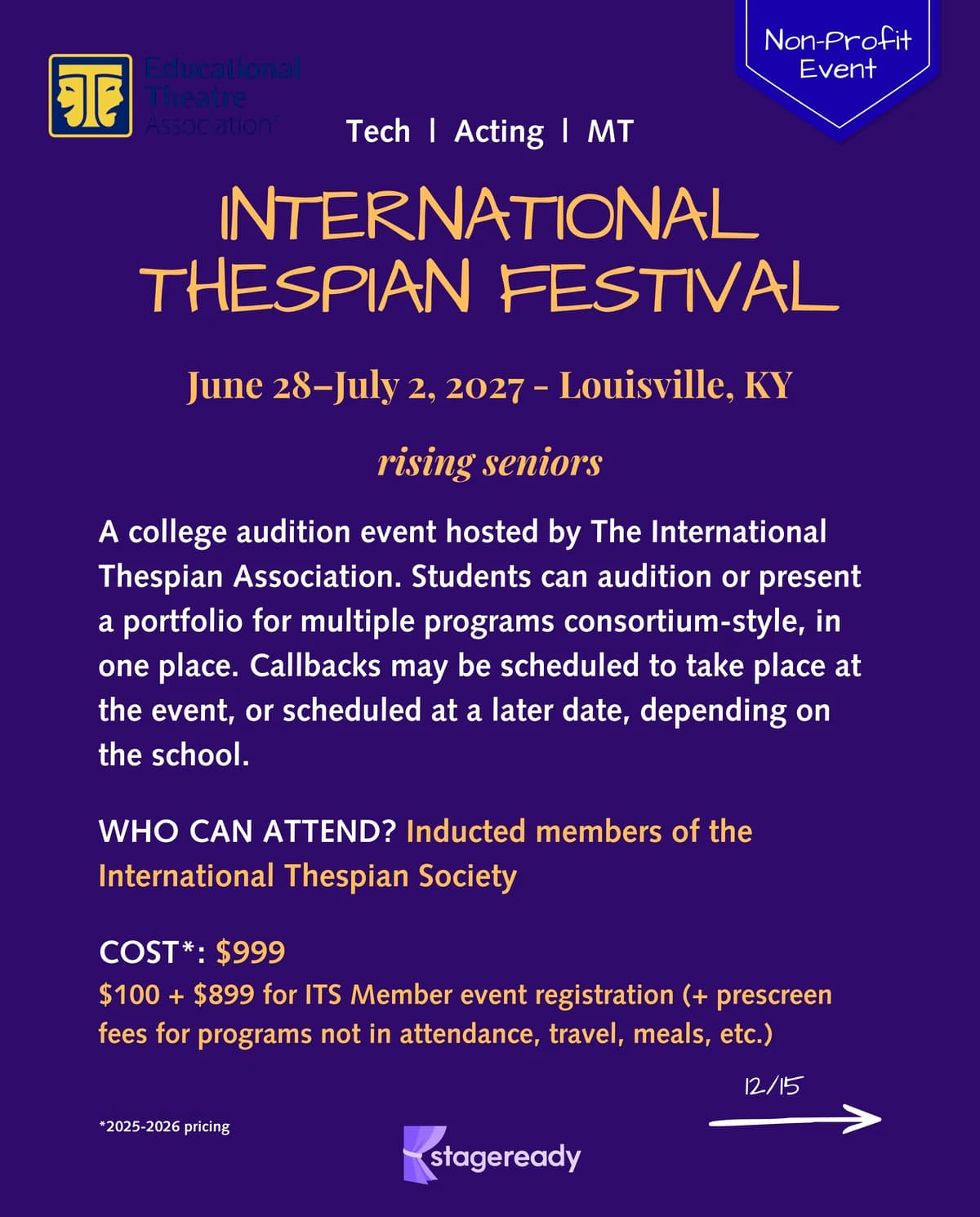 International Thespian Festival overview, a Louisville college audition event for rising seniors who are inducted International Thespian Society members