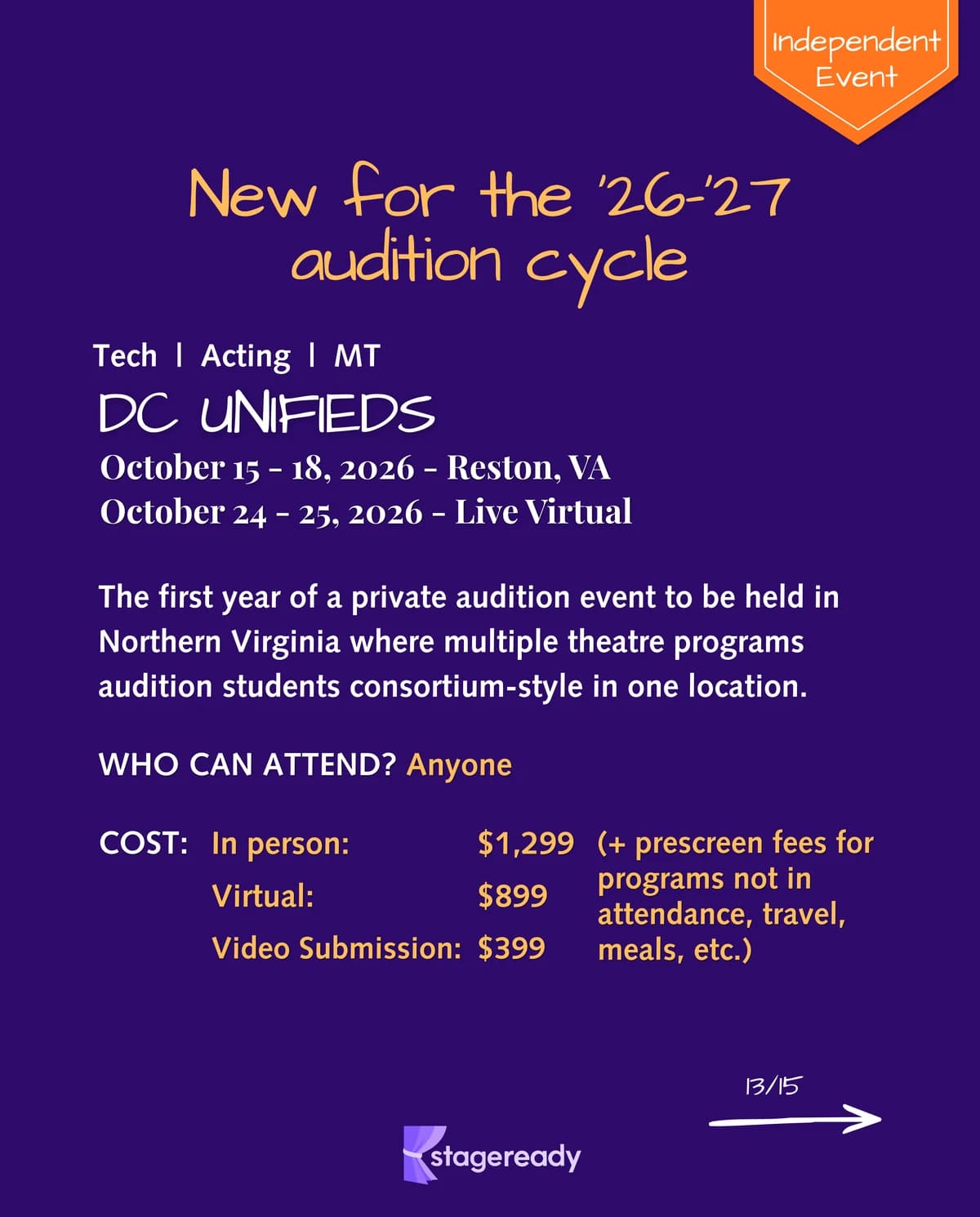 DC Unifieds overview, a new private audition event in Reston, Virginia with in-person, virtual, and video submission options