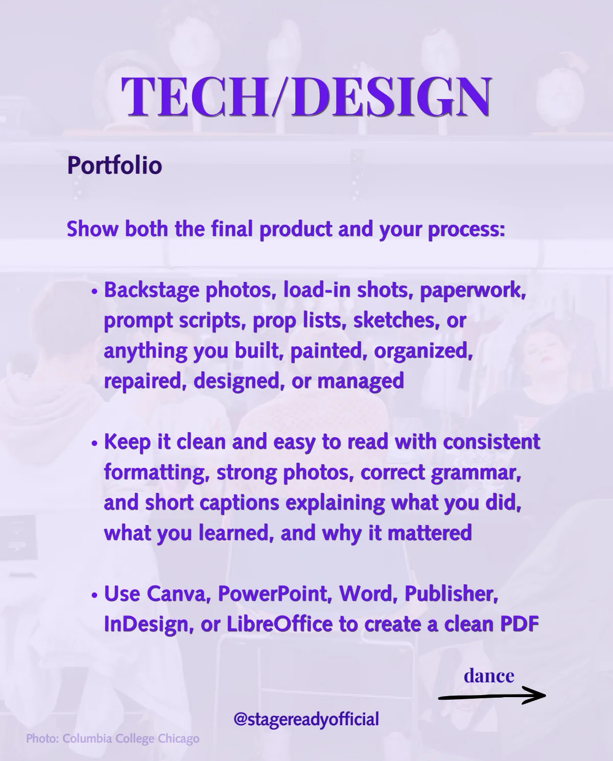 Tech and design requirements: a clean portfolio showing both your process and your finished work