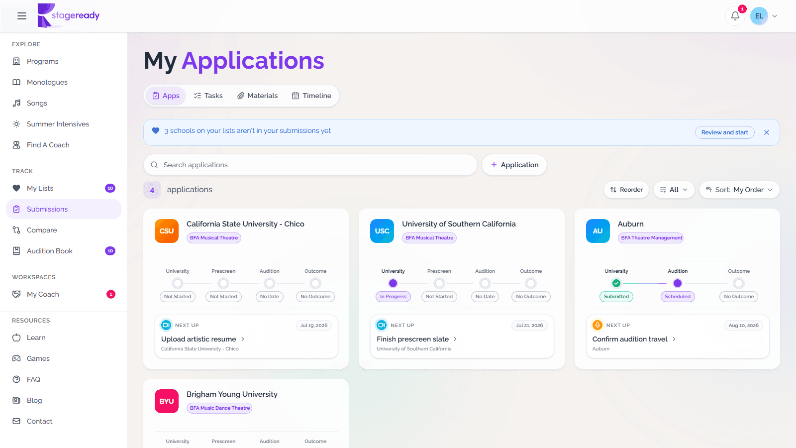 Track applications and deadlines