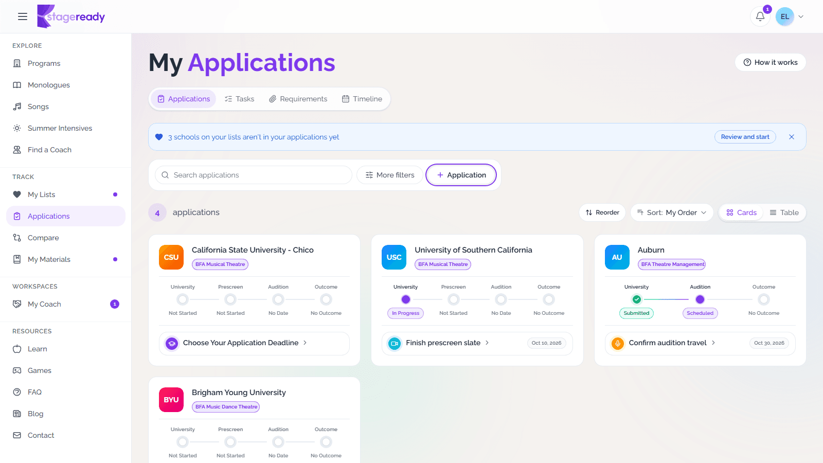Track applications and deadlines
